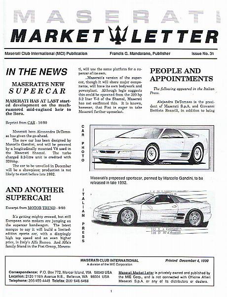 Maserati Market Letter 31