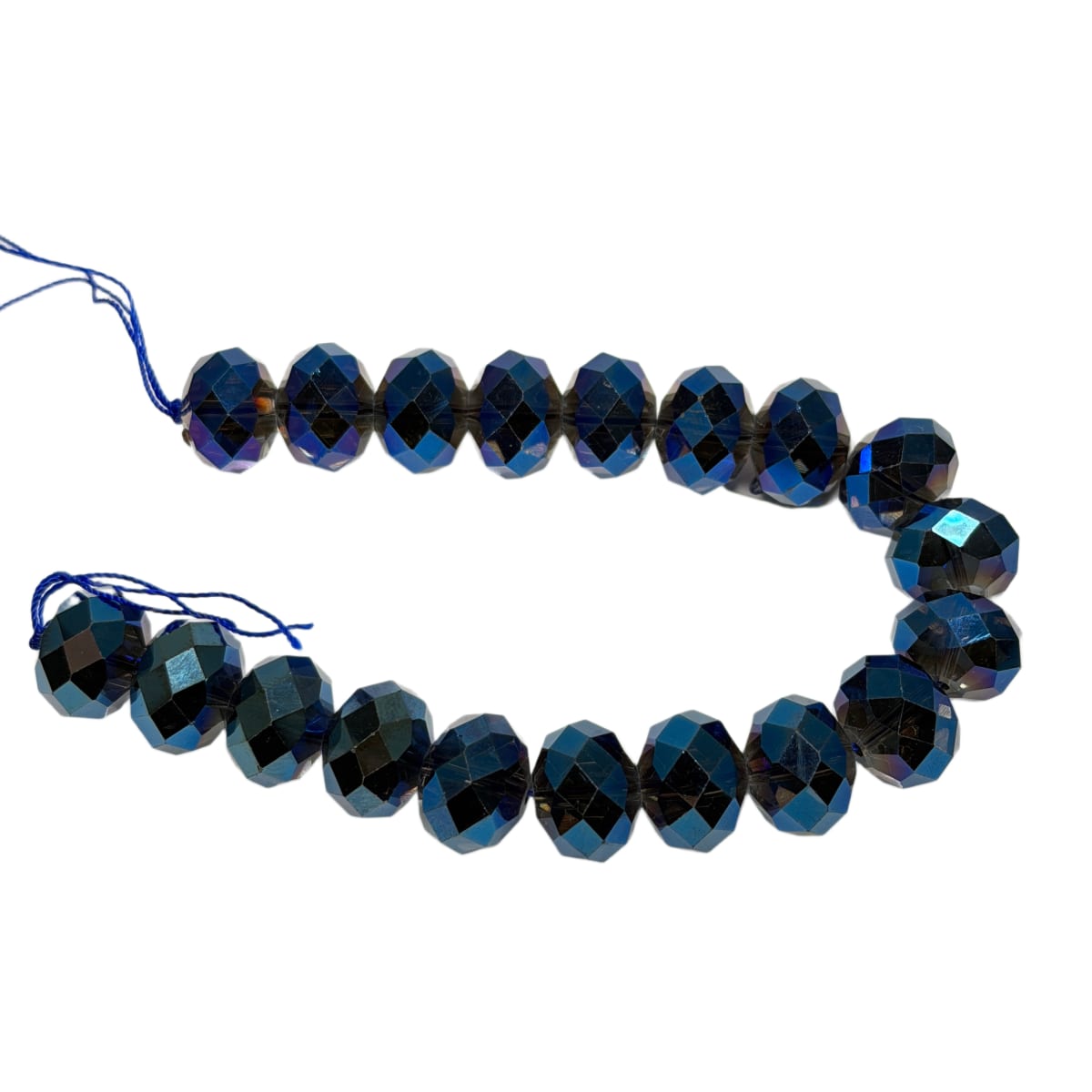 Czech Firepolished Glass Beads 16mm x 13mm Metallic Blue AB Faceted Rondelles - 19 Bead Strand