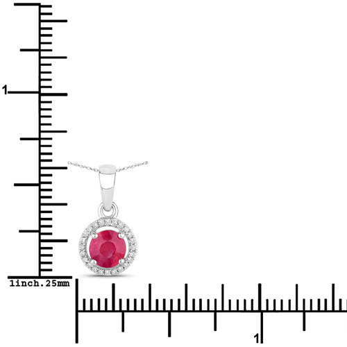 0.62 Carat Genuine Ruby and White Diamond 14K White Gold Pendant