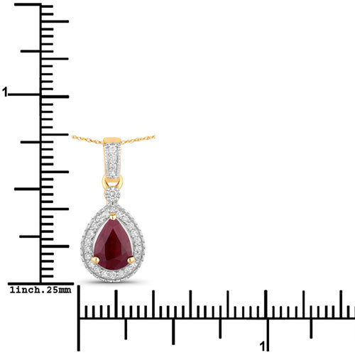 1.01 Carat Genuine Ruby and White Diamond 14K Yellow Gold Pendant