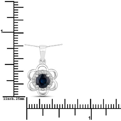 0.94 Carat Genuine Blue Sapphire and White Diamond 14K White Gold Pendant