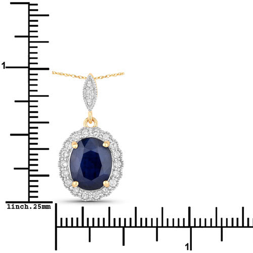 3.38 Carat Genuine Blue Sapphire and White Diamond 14K Yellow Gold Pendant