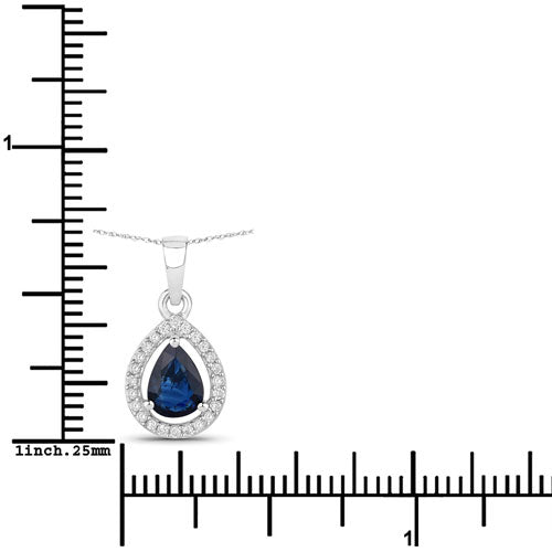0.91 Carat Genuine Blue Sapphire and White Diamond 14K White Gold Pendant