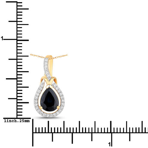 1.48 Carat Genuine Blue Sapphire and White Diamond 14K Yellow Gold Pendant