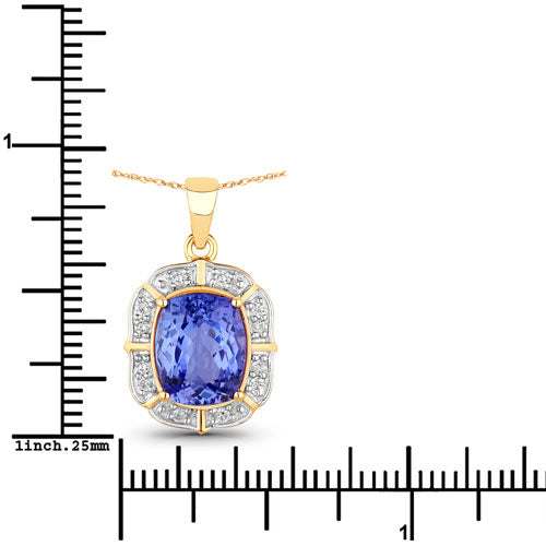3.07 Carat Genuine Tanzanite and White Diamond 14K Yellow Gold Pendant