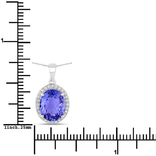 2.85 Carat Genuine Tanzanite and White Diamond 14K White Gold Pendant