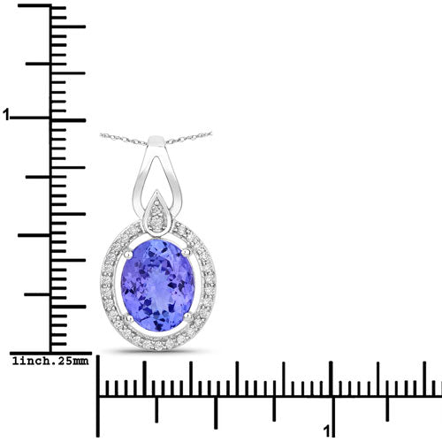 3.05 Carat Genuine Tanzanite and White Diamond 14K White Gold Pendant