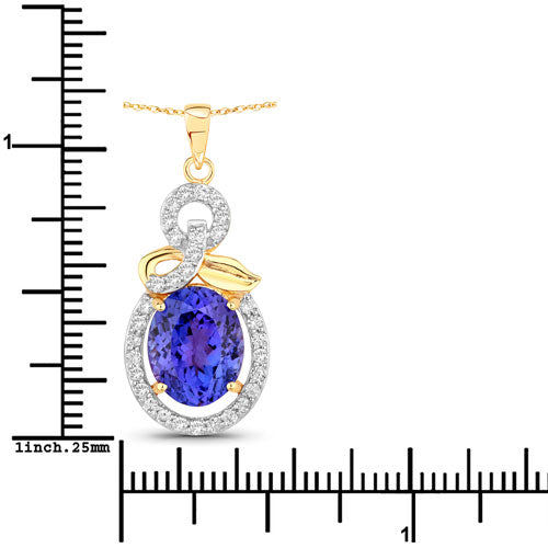 3.91 Carat Genuine Tanzanite and White Diamond 14K Yellow Gold Pendant