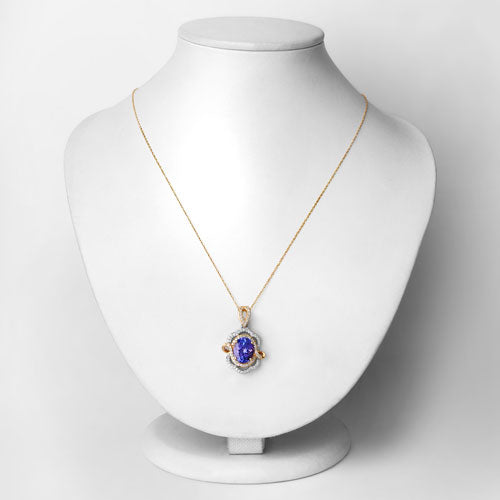 4.61 Carat Genuine Tanzanite and White Diamond 14K White Gold(Two-Tone) Pendant