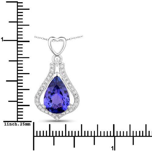 3.30 Carat Genuine Tanzanite and White Diamond 14K White Gold Pendant