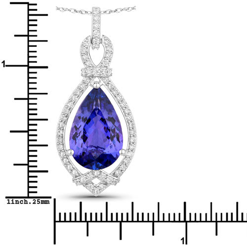 7.11 Carat Genuine Tanzanite and White Diamond 14K White Gold Pendant
