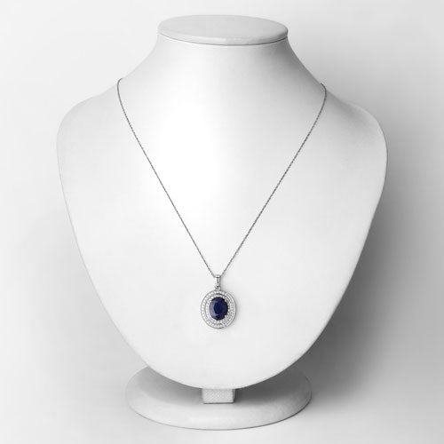 4.82 Carat Genuine Blue Sapphire and White Diamond 14K White Gold Pendant