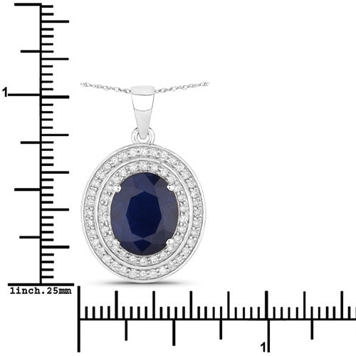4.82 Carat Genuine Blue Sapphire and White Diamond 14K White Gold Pendant