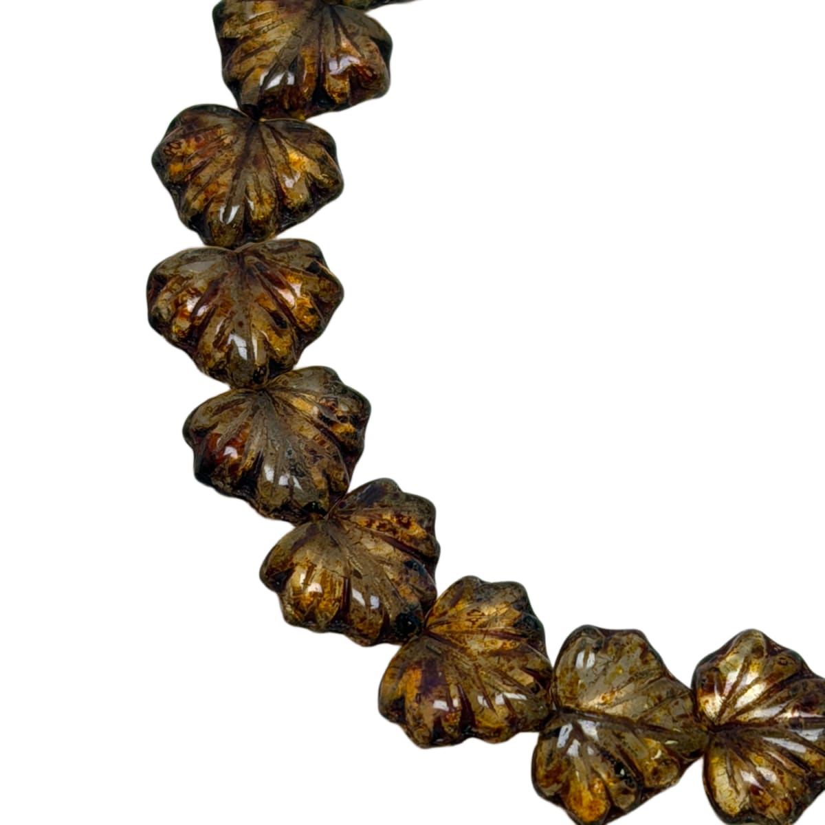 Czech Glass Leaf Beads 13x11mm Bronze Amber - 20 Beads per Strand