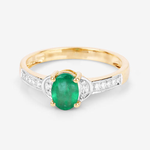 0.82 Carat Genuine Zambian Emerald and White Diamond 14K Yellow Gold Ring