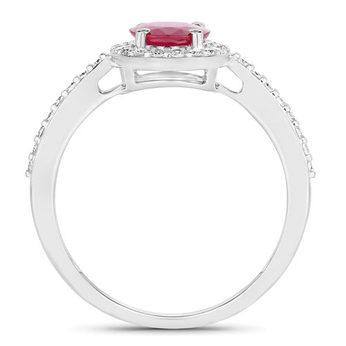 1.73 Carat Genuine Ruby and White Diamond 14K White Gold Ring