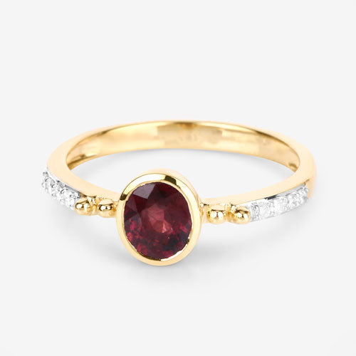 1.00 Carat Genuine Ruby and White Diamond 14K Yellow Gold Ring