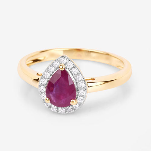 1.02 Carat Genuine Ruby and White Diamond 14K Yellow Gold Ring