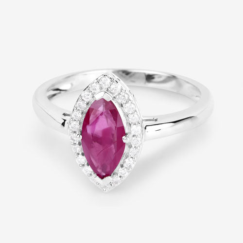 1.57 Carat Genuine Ruby and White Diamond 14K White Gold Ring