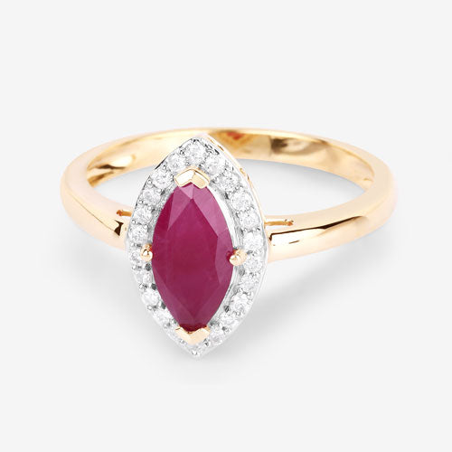 1.57 Carat Genuine Ruby and White Diamond 14K Yellow Gold Ring