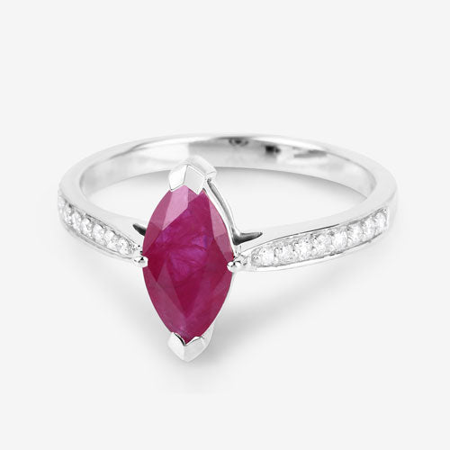 1.51 Carat Genuine Ruby and White Diamond 14K White Gold Ring