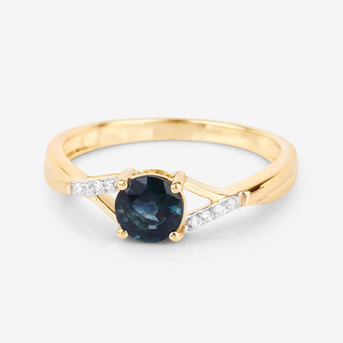 0.88 Carat Genuine Blue Sapphire and White Diamond 14K Yellow Gold Ring