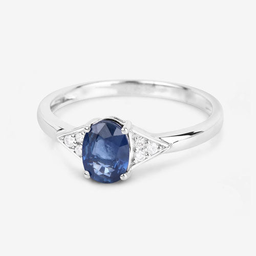 1.01 Carat Genuine Blue Sapphire and White Diamond 14K White Gold Ring