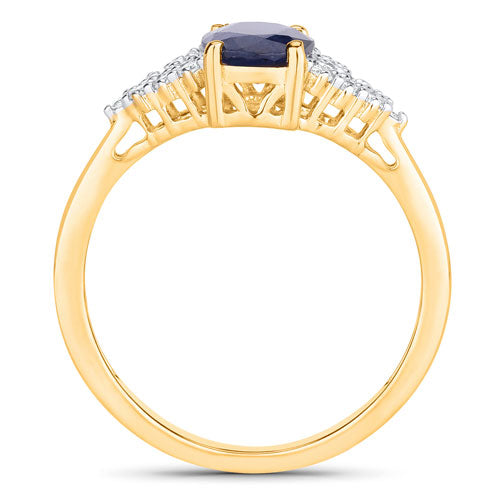1.73 Carat Genuine Blue Sapphire and White Diamond 14K Yellow Gold Ring