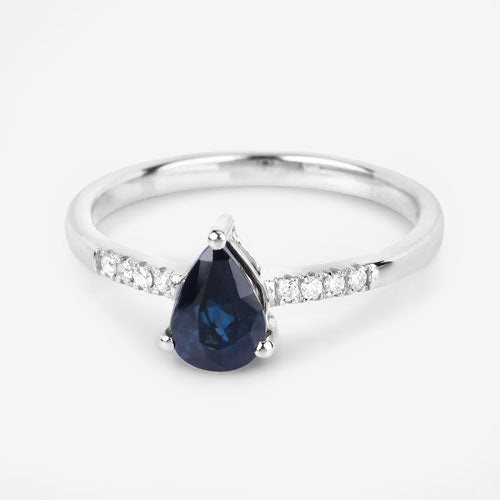 0.86 Carat Genuine Blue Sapphire and White Diamond 14K White Gold Ring