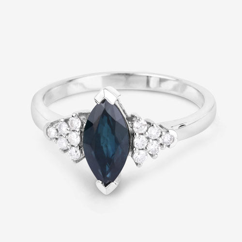 1.47 Carat Genuine Blue Sapphire and White Diamond 14K White Gold Ring