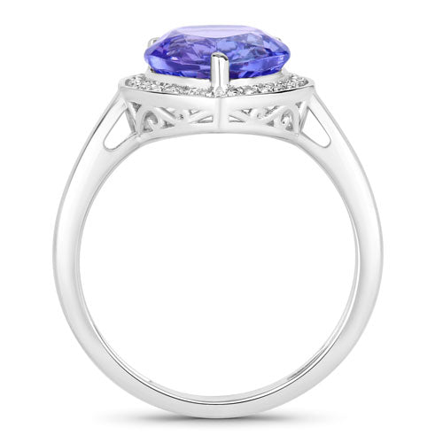 2.40 Carat Genuine Tanzanite and White Diamond 14K White Gold Ring