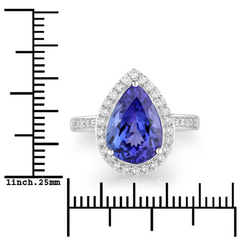 4.46 Carat Genuine Tanzanite and White Diamond 14K White Gold Ring
