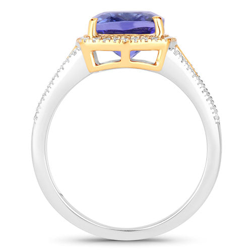 4.19 Carat Genuine Tanzanite and White Diamond 14K White Gold(Two-Tone) Ring