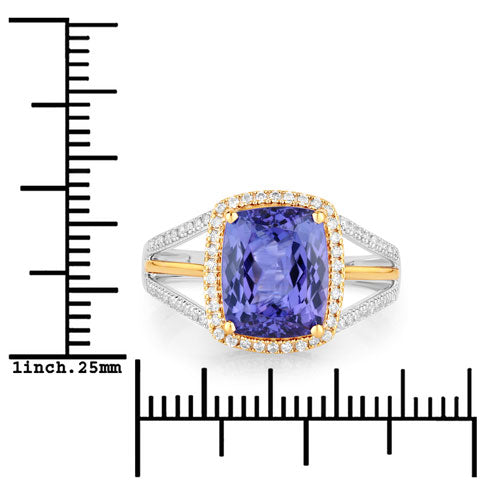 4.19 Carat Genuine Tanzanite and White Diamond 14K White Gold(Two-Tone) Ring