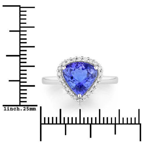 2.60 Carat Genuine Tanzanite and White Diamond 14K White Gold Ring