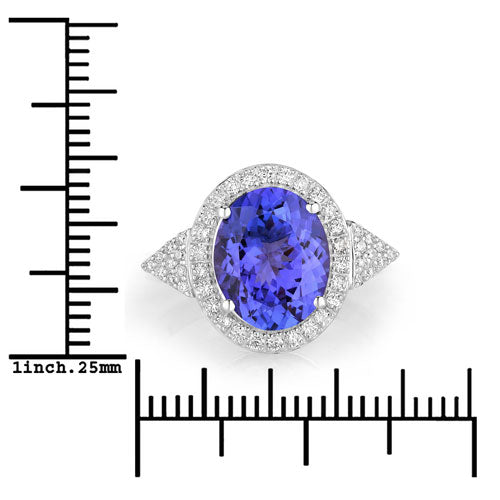 3.97 Carat Genuine Tanzanite and White Diamond 14K White Gold Ring