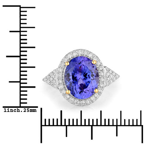 4.13 Carat Genuine Tanzanite and White Diamond 14K Yellow Gold Ring