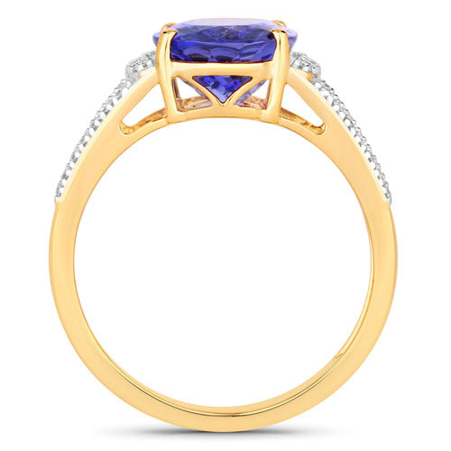 3.49 Carat Genuine Tanzanite and White Diamond 14K Yellow Gold Ring