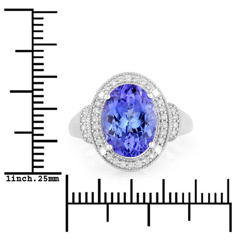4.31 Carat Genuine Tanzanite and White Diamond 14K White Gold Ring