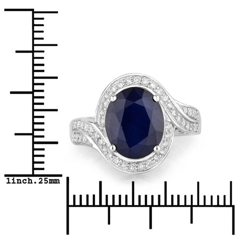 4.69 Carat Genuine Blue Sapphire and White Diamond 14K White Gold Ring