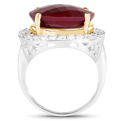 13.10 Carat Dyed Ruby and White Topaz .925 Sterling Silver Ring — photo 2 of 3