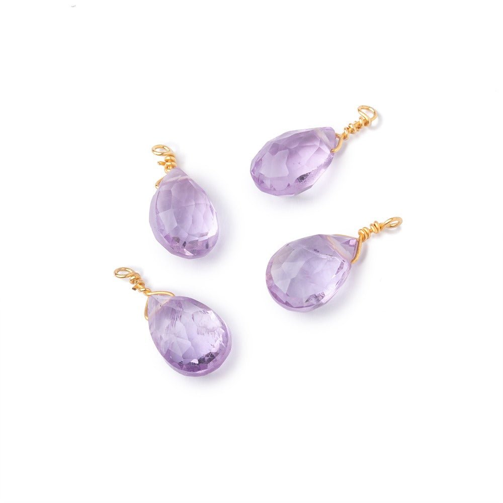 Set of 4 Vermeil Wire Wrapped 9x6mm Pink Amethyst Faceted Pear Focals