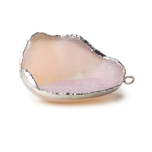 Silver Leafed Pale Pink Concave Drusy Pendant 1 focal bead 33x26x15mm A Grade