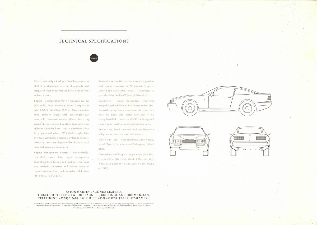 Aston Martin Virage Coupe Brochure
