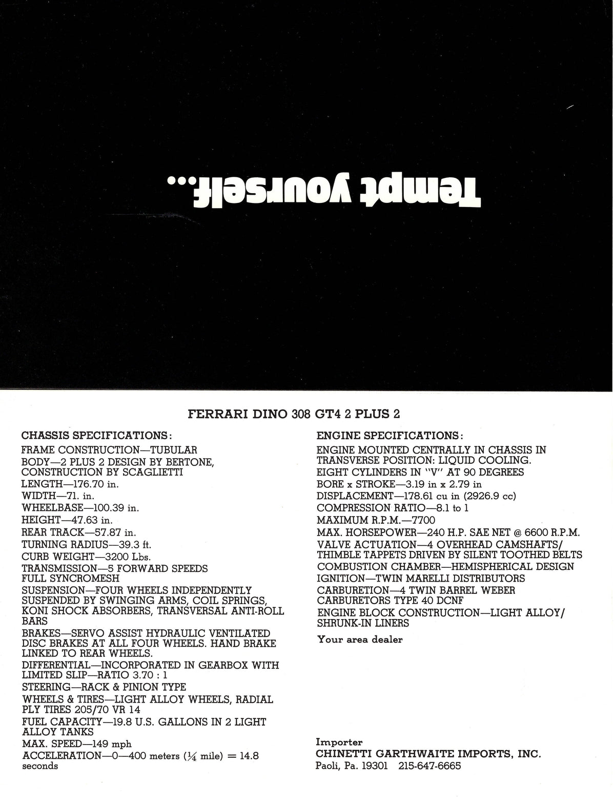 Ferrari Dino 308 gt4 Brochure by Chinetti/Algar
