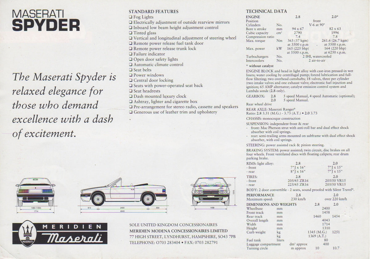Maserati Spyder Brochure (UK)(Meridien)
