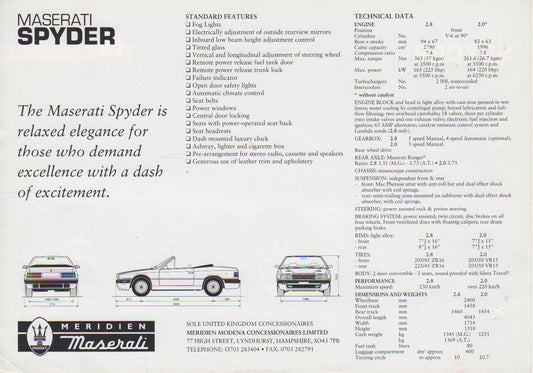 Maserati Spyder Brochure (UK)(Meridien)