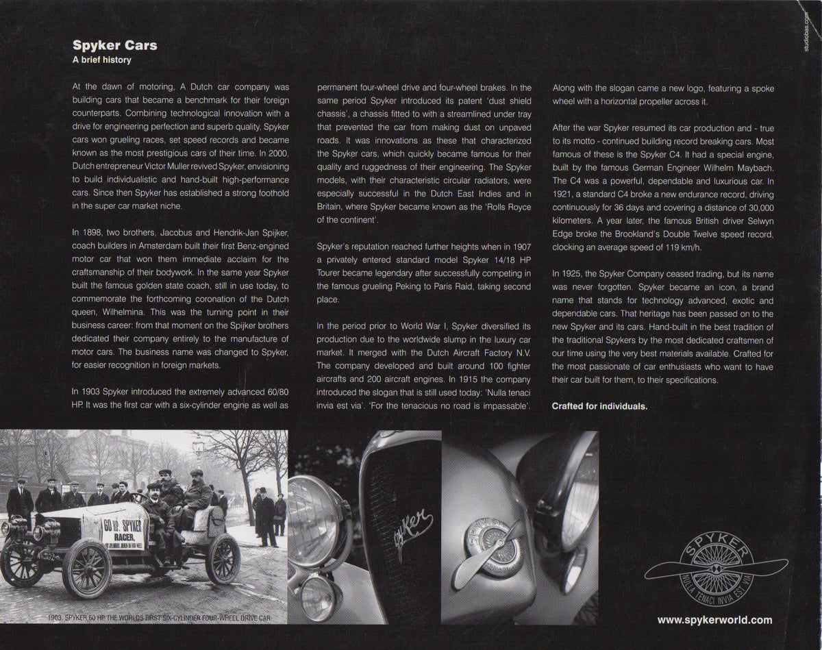 Spyker C8 Laviolette and Spyder Brochure