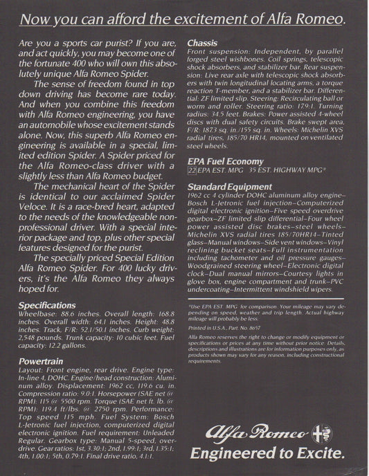 Alfa Romeo Spider Special Edition Brochure