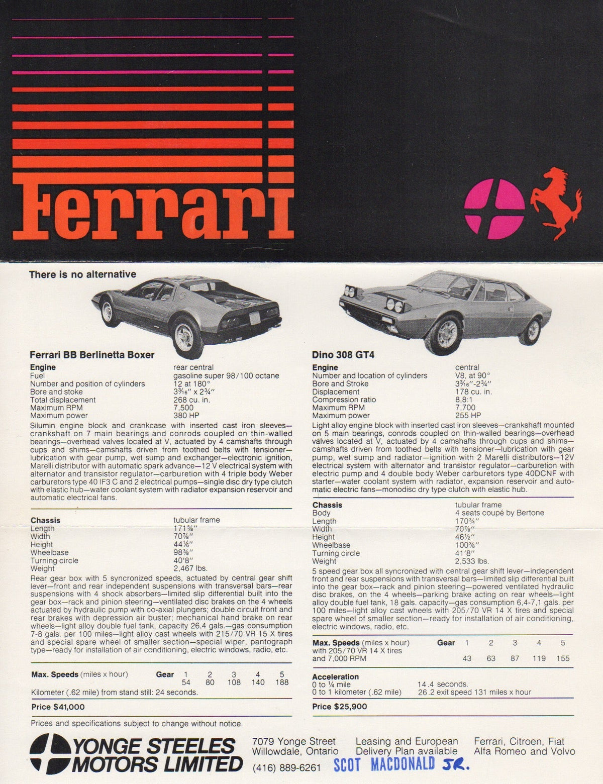 Ferrari 512 BB & 308 GT4 Dealer Brochure 1976-1980